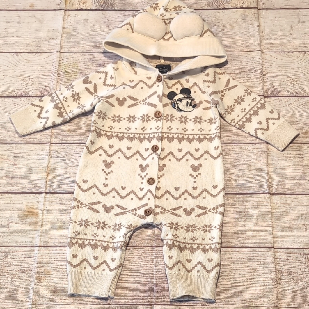 Disney Boxlunch Mickey Ski Hooded With Ears Knit One Piece Size 9months